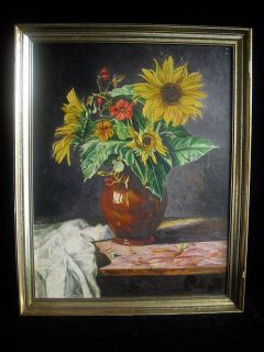 Öl Gemälde Stillleben Blumen Sonnenblumen 1920 signiert