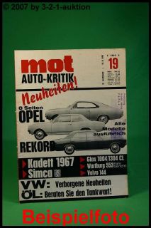 MOT 19/66 Opel 67 Glas 1304 TS Wartburg 1000 Typ 353