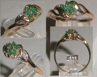 Toller Ring 585 Gold Gr. 67 mit smaragdfarbenen Steinen