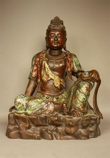 CLOISONNE GUAN YIN KWANYIN BUDDHA STATUE BRONZE FIGUR TIBET BUDDHISMUS