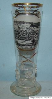 Altes Warzen Trinkglas mit Ansicht Gruss aus Oberstaufen.Um 1900.Guter