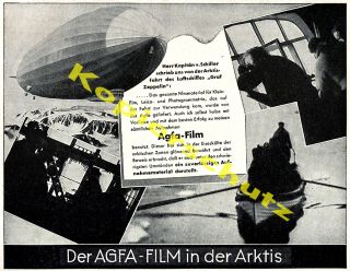 orig. Reklame Agfa Film „Graf Zeppelin“ Polarfahrt 1931