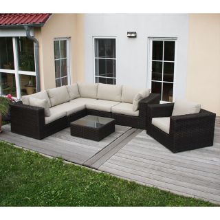 Luxus Garten Garnitur Lounge Set N56, Poly Rattan, braun