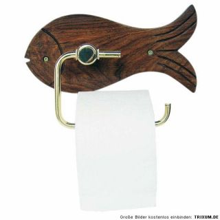 Maritimer Toilettenpapierhalter in Fischform  Holz/Messing