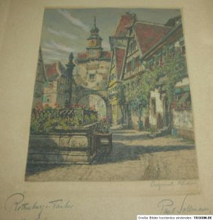 Rothenburg ob der Tauber Radierung Signatur Paul Sollmann *1886 Coburg