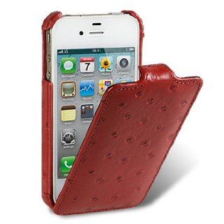 Melkco Tasche Straussleder für iPhone 4 und 4S Rot Flip Case 