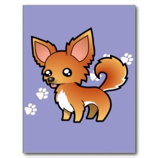 Cartoon Chihuahua (red and white long coat) postcards by SugarVsSpice