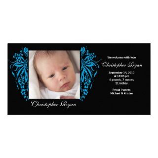Turquoise Flourish New Baby Birth Annoucement Personalized Photo Card