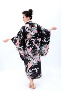 Vintage Yukata Japanese Kimono Costume Dress with Obi