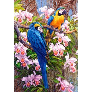 PUZZLE 1500 TEILE Papagei Orchideen gemalt Dschungel Karibik Tiere