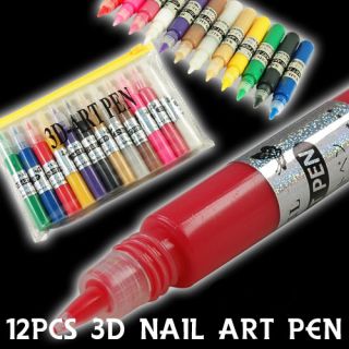 NEU ☀ 12 FARBEN ☀ 3D Nail Art Pen Set Nagel Design OVP