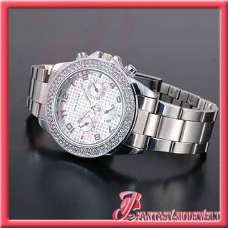 NEU Silber Luxus Damen Quarz Armband UHR mit Strass Box