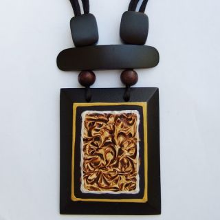 Super Halskette Anhänger Holz Amulett Capri Design N129