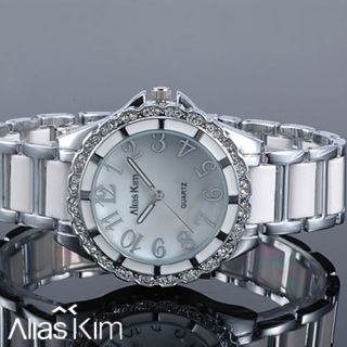 AK Damenuhr Silber Weisse Keramik Uhr Edeslstahl Armbanduhr mit weisse
