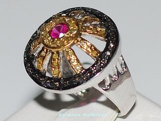 LUXUS PUR  Echter 1.46ct Schwarze & Gelbe Diamant Rubin Ring 925