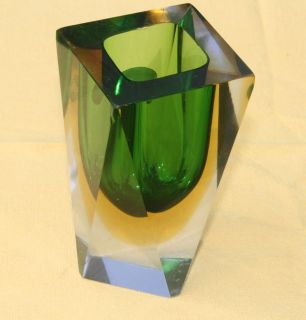 Murano Vase 3 farbig cube Poli Venedig Facettschliff grün