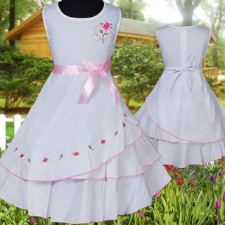 R177 Weiß Kinder Kleid Blumen Mädchen Hochzeit Kommunionkleid
