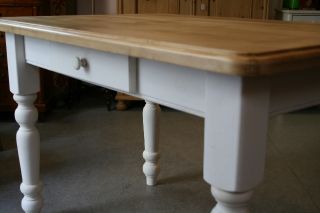 Landhaustisch Esstisch Küchentisch Massivholz weiß/ Honig 180 cm