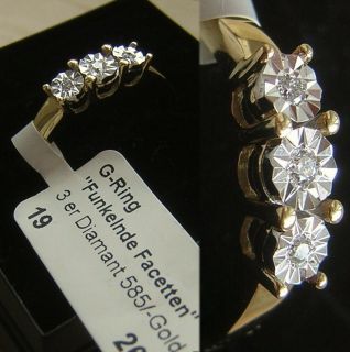 169 Euro NEU Goldring mit 3 funkelnden Diamanten Gold 585 Ring Diamant