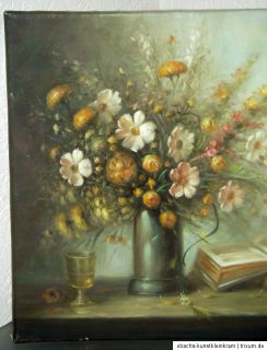 Original Ölgemälde Gemälde Stilleben signiert 40x50 Buch Blumen