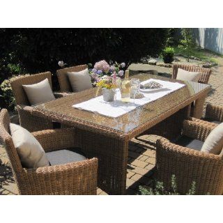 Sitzgruppe Garten Garnitur Tisch und 6 Sessel / Stühle Rattan