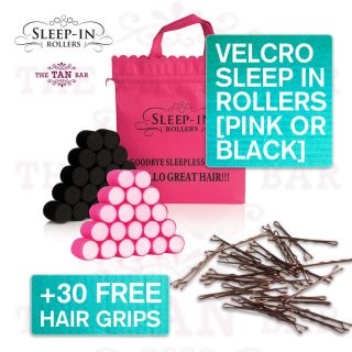 20 PINK / BLACK VELCRO SNOOZE SLEEP IN HAIR ROLLERS + PINK BAG + FREE