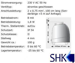 Fußbodenheizung Stellantrieb KaMo KTS, 230V stromlos geschlossen M 30