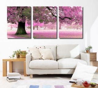XXL Leinwand Canvas 3 Drei Bilder Herbstlicher Baum Blüten lila grün