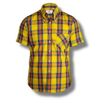 Mikkel Rude Mod Skin Retro 60s Button Down S/S Check Shirt Yellow