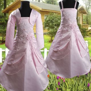 R269 Neu Rosa Hochzeit Kleid mit Langen Ärmeln Jacke Blumen Mädchen