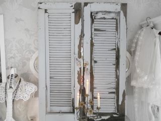 SHABBY antik 2x Fensterladen Frankreich grau Patina Klappladen Laden
