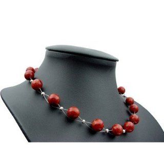 Kette Collier aus echten Korallen rot glatt Korallenkette Halskette
