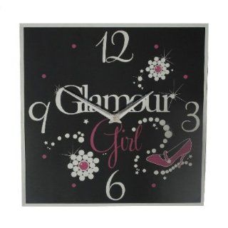 Black Glass Glamour Girl Square Wall Clock   HP023152 