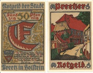 Notgeld, Schleswig Holstein, Preetz, 6x 50 Pfennig,1921