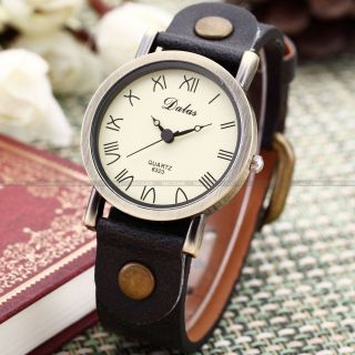 Elegante Damenuhr Quarz Uhr Leder Schwarz Armbanduhr Watch NEU