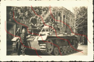 Foto dt.Panzer PzKpfw III Besatzung german tank crew Kette Balkenkreuz