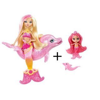Barbie Oceana 2 Meerjungfrau rosa mit Delfin + Mini Meerjungfrau mit