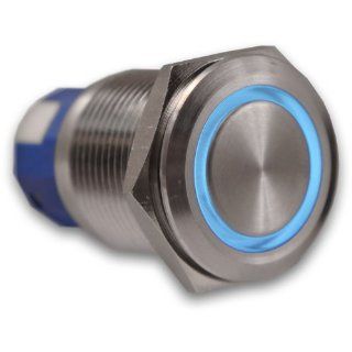 Schalter aus Aluminium (bis 230V / 5A) mit LED Leuchtring (Blau 12V