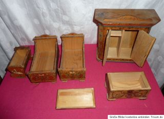Antikes Puppenmöbel Schlafzimmer Massivholz Puppenstube Puppe Möbel