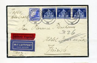 1936 3. Reich Flugpost Eilboten Brief in die Schweiz Minr 531, 620 (3x