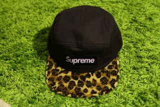 Supreme Leopard Safari Camp Cap Box Logo Hat Black Olive Caps Tyler