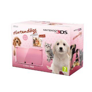 NINTENDO 3DS CORAL PINK & NINTENDOGS CATS (GOLDEN RETREIVER) 