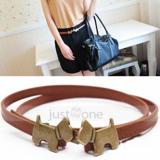 Chic Fashion Womens Girl Kiss Dog Buckled Faux Leather Thin Waist Belt