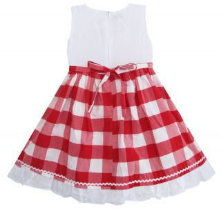 Girls Dress Red and White Tartan Dress Detail Trimed Child Clothes SZ