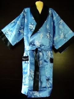 Asia Kinder China/Japan Kimono Bademantel/Morgenmantel Satin Blau Gr