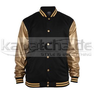 Urban Classics Shiny Metallic College Jacket Black Gold TB356 College