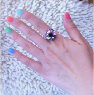 F4550 Colorful Crystal Ball Classical Antique Ring S6 9