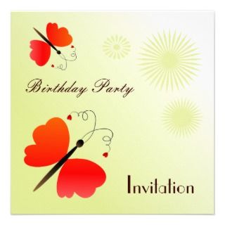Butterflies, birthday party inviation custom invites