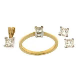 Klassisches 18 Karat (750) Gold Damen   Diamant Ohrringe + Anhänger