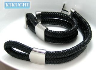 Lederarmband Edelstahl Armband geflochten Multi 24mm breit schwarz
